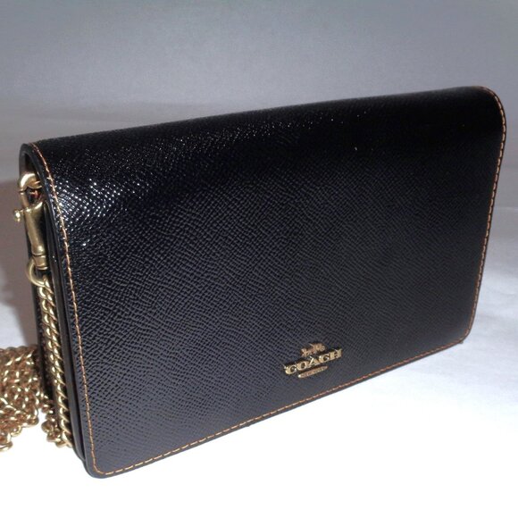 Coach 1941 Black Leather Foldover Chain Crossbody Shoulder Purse Wallet Hand Bag - Picture 3 of 16